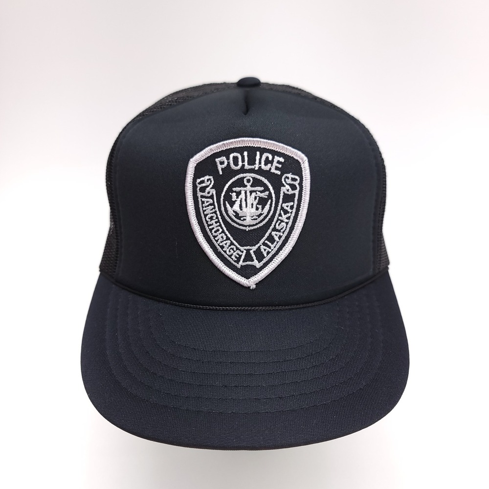 Vintage Anchorage Alaska Police‎ Trucker Hat Black Snapback Mesh Cap Yupoong